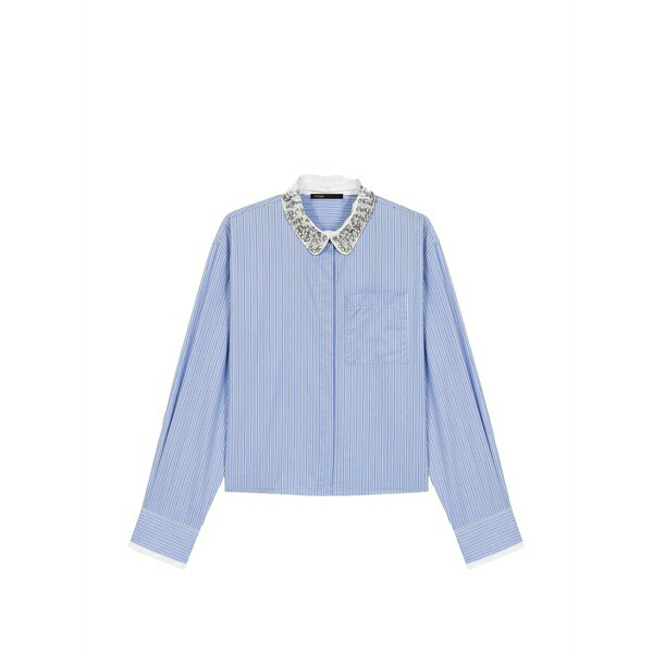 マージュ レディース シャツ トップス Striped embellished-collar shirt Blue|asty