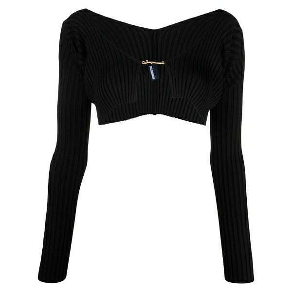 ジャクエムス レディース 編み物\u0026スウェーター アウター La maille pralu cropped cardigan Black