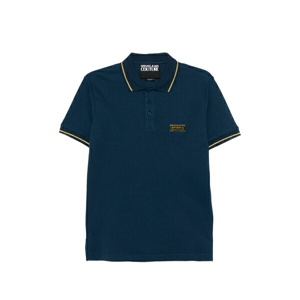 ベルサーチ メンズ ポロシャツ トップス Trim plaque polo shirt Blue｜asty