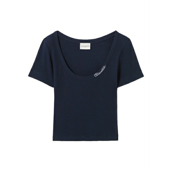 クローディピエルロ レディース プルオーバー トップス Embroidered-logo ribbed t-shirt Blue