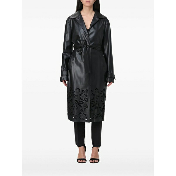 リュージョー レディース 厚地の外套 アウター Floral appliqu茫漏 belted coat Black