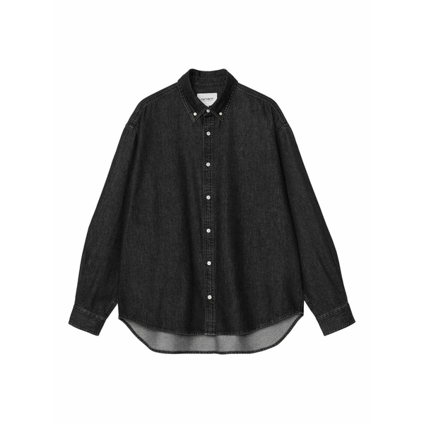 鉄道車両ハート形 メンズ プルオーバー トップス Button-down denim shirt Black