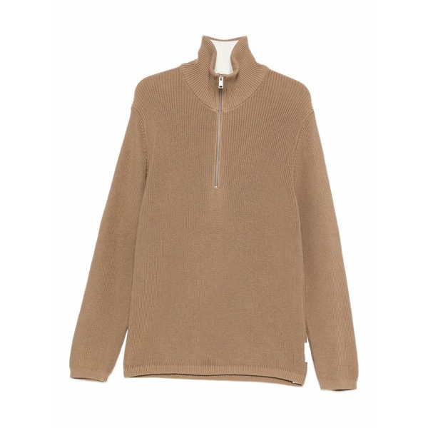 マルコポーロ メンズ 編み物\u0026プルオーバー アウター High-neck zip-up sweater Neutrals