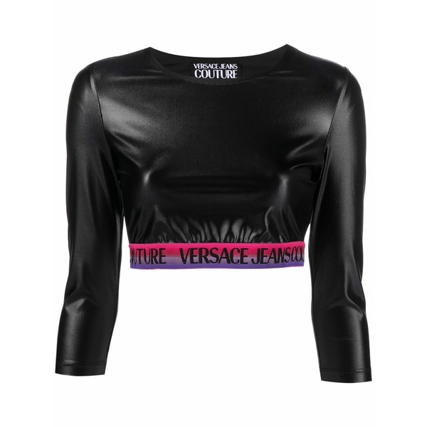 ベルサーチ レディース Tシャツ トップス Logo cropped top Black｜asty