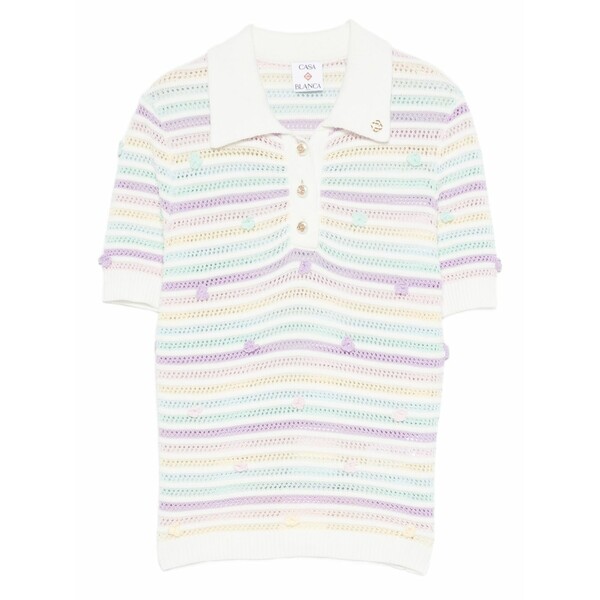 カサブランカ レディース スポーツシャツ トップス Striped crochet polo shirt White