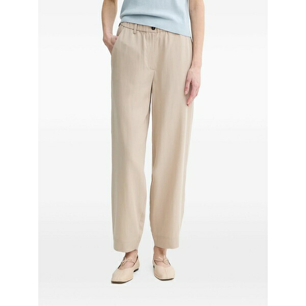 マルコポーロ レディース カジュアルパンツ ボトムス Elasticated-waistband logo-patch trousers Neutrals|asty