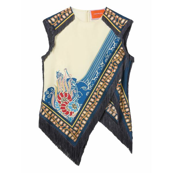 ラ・ダブル・ジェイ レディース カットソー トップス Fringed scarf top Blue｜asty