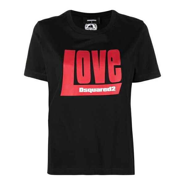 ディースクエアード レディース Tシャツ トップス Love print cotton t-shirt Black｜asty