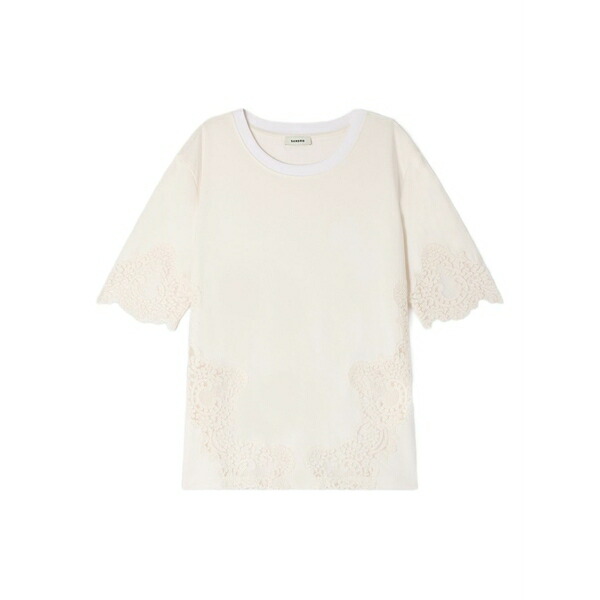 サンドロ レディース Tシャツ トップス Cotton t-shirt with lace detail White|asty