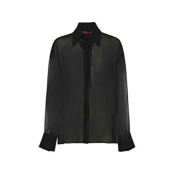 ピンコ レディース シャツ トップス Tie-neck shirt Black｜asty