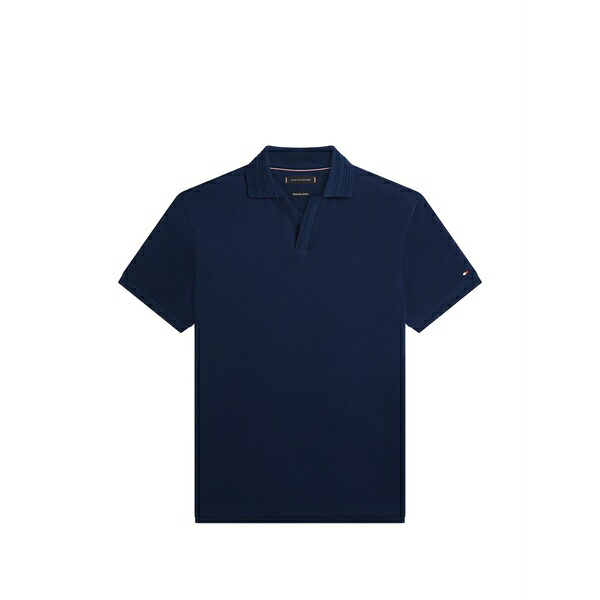 トミー ヒルフィガー メンズ ポロシャツ トップス Ribbed-trim polo shirt Blue｜asty