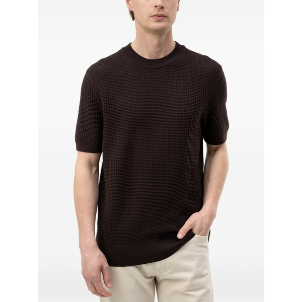 ボス メンズ ニット&セーター アウター Waffle-knit short-sleeve sweater Brown｜asty 33,020円