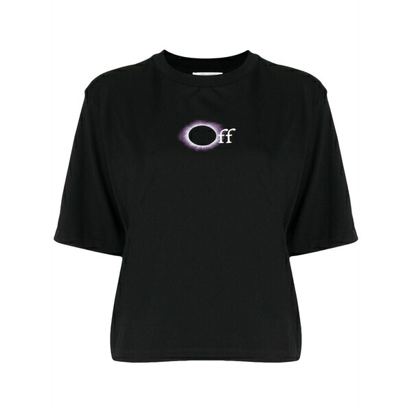 オフホワイト レディース Tシャツ トップス Logo-print cotton t-shirt Black｜asty