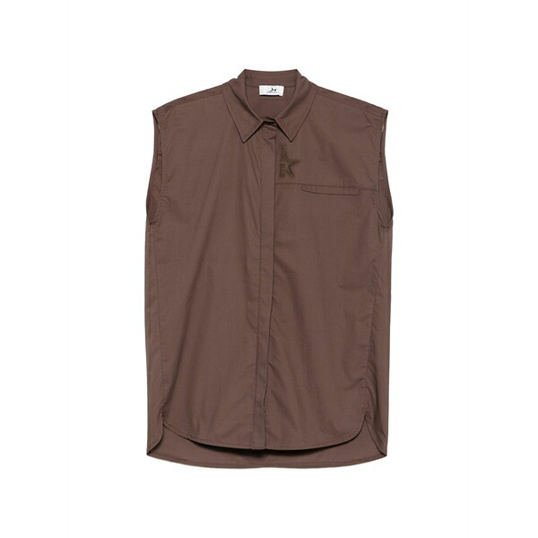 マークエリス レディース シャツ トップス Sleeveless logo-embroidered shirt Brown|asty