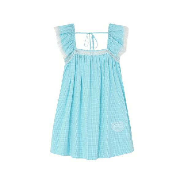 ガニー レディース ワンピース トップス Gingham lace-trimmed dress Blue｜asty