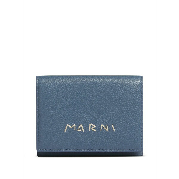 マルニ メンズ 財布 アクセサリー Logo-embroidered trifold leather wallet Blue｜asty