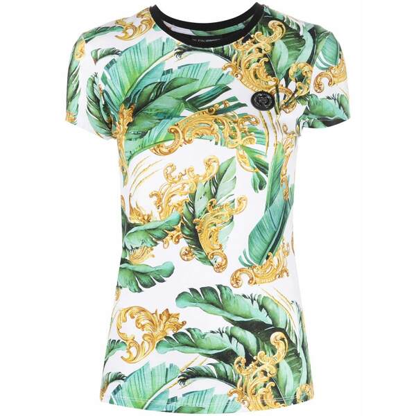 飾り気の無い運動競技 レディース プルオーバー トップス Floral logo-print t-shirt Green