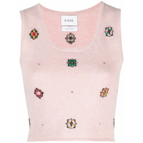 バリー レディース カットソー トップス Floral-motif cropped knitted top Pink｜asty