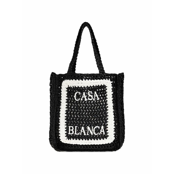 カサブランカ メンズ トートバッグ 御徒面子 Woven logo tote bag Black