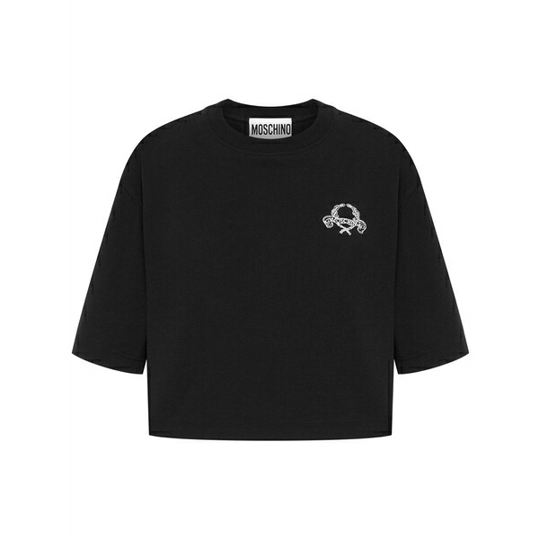 モスキーノ レディース プルオーバー トップス Embroidered-logo t-shirt Black