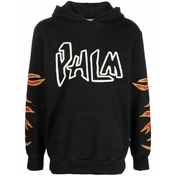 パーム・エンジェルス メンズ パーカー・スウェットシャツ アウター Flame-print cotton hoodie Black｜asty