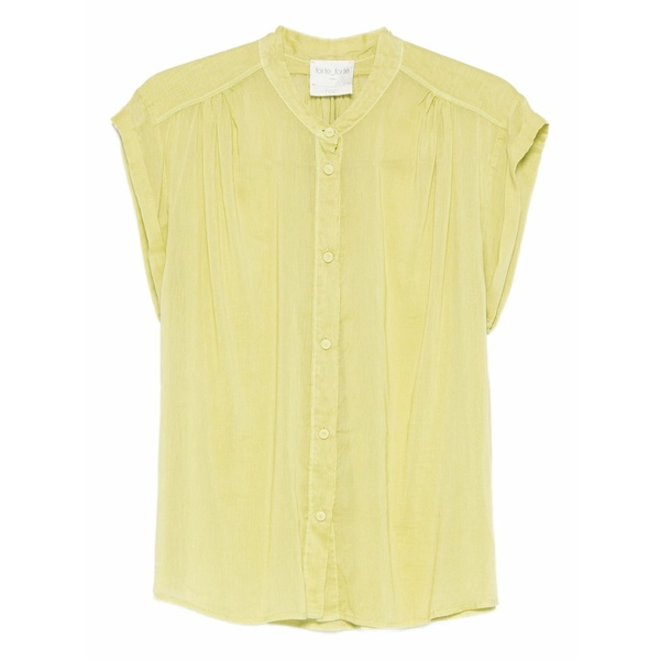 フォルテ フォルテ レディース シャツ トップス Buttoned short-sleeve shirt Yellow|asty