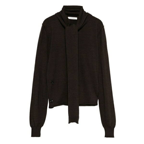 ルメール レディース Tシャツ トップス Tie-neck button-detail top Brown｜asty
