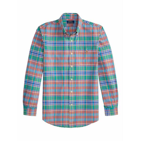 ラルフローレン メンズ プルオーバー トップス Plaid-pattern logo-embroidered shirt Green
