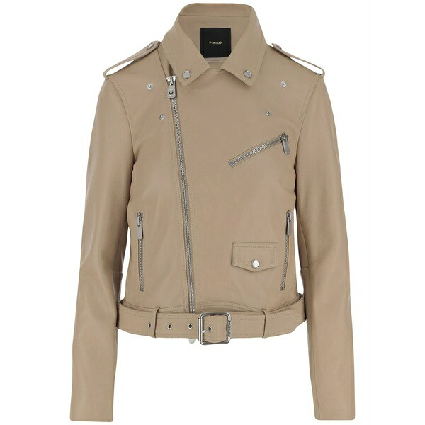 ピンコ レディース 上衣＆上衣 アウター Leather biker jacket Neutrals