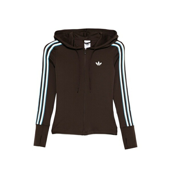 アディダス レディース パーカー・スウェットシャツ アウター Logo striped hoodie Brown