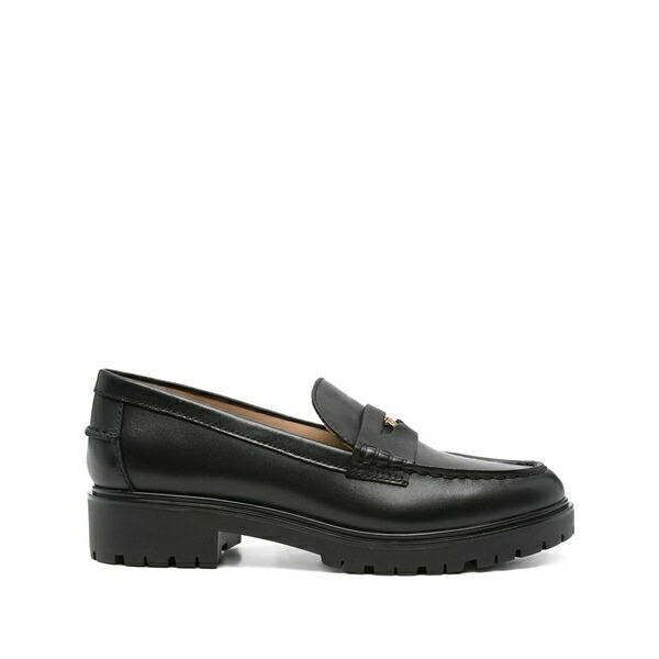 ラルフローレン レディース スリッポン・ローファー シューズ Marli leather logo-plaque loafers Black