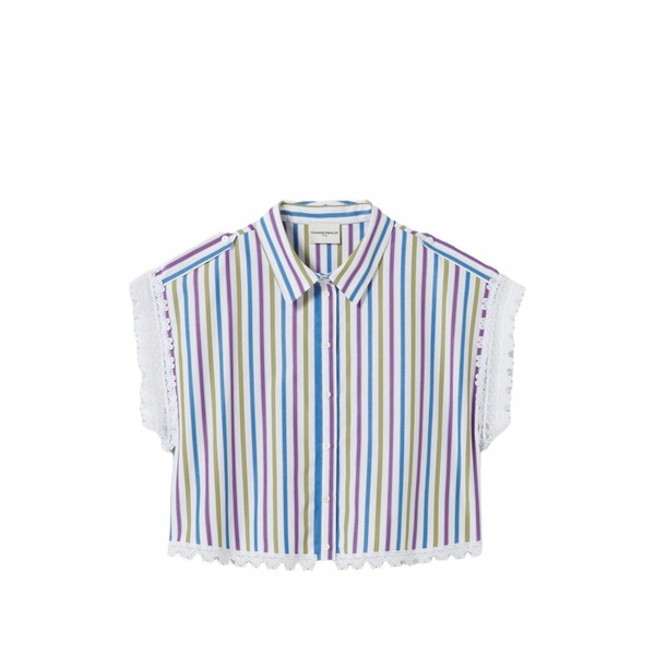 クローディピエルロ レディース シャツ トップス Striped lace shirt White|asty