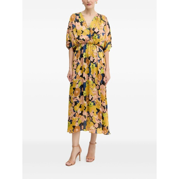 モーガンレーン レディース ワンピース トップス Floral-patterned v-neck midi dress Yellow|asty