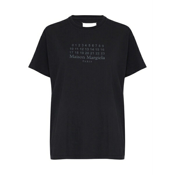 マルタンマルジェラ レディース Tシャツ トップス Logo cotton t-shirt Black|asty