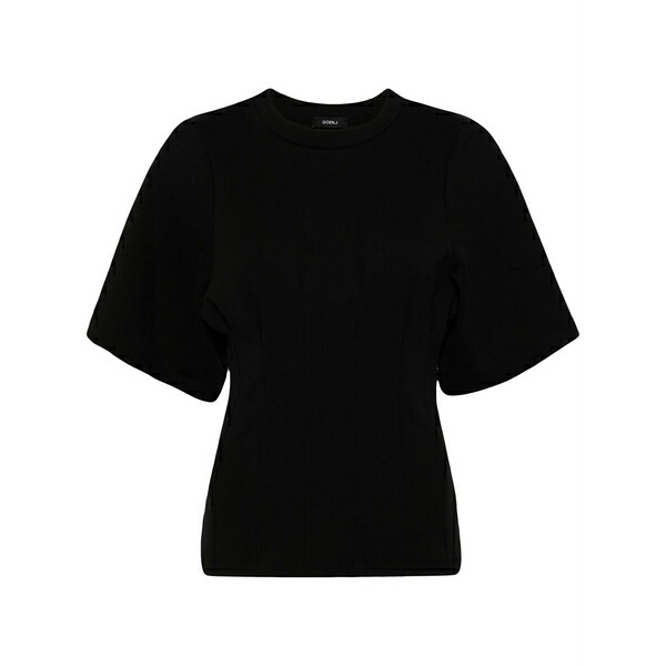 ゴエンジェイ レディース Tシャツ トップス Ruched-detailing cotton t-shirt Black|asty