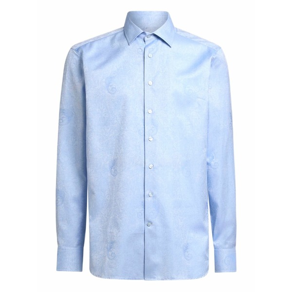 エトロ メンズ シャツ トップス Paisley-jacquard cotton shirt Blue｜asty