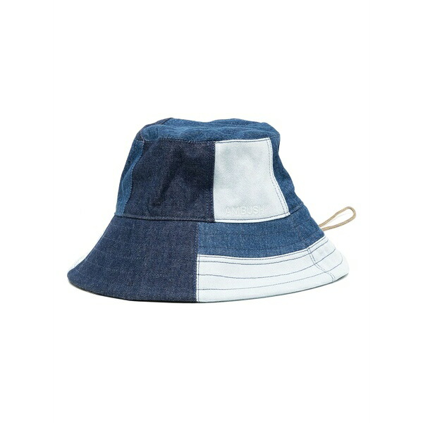アンブッシュ レディース 鳥打ち帽 付属物 Denim patchwork drawstring bucket hat Blue