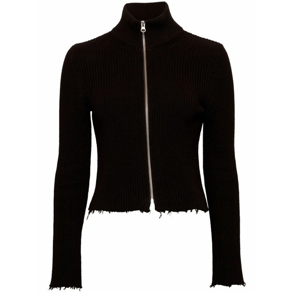 マルタンマルジェラ レディース カーディガン アウター Ribbed cotton zip-up cardigan Black｜asty