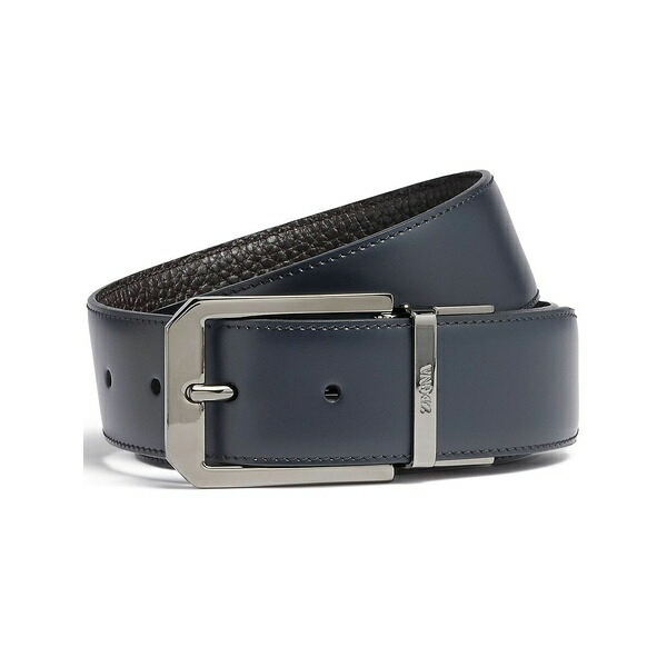 ゼニア メンズ 三尺帯 付属物 Grained leather reversible belt Blue