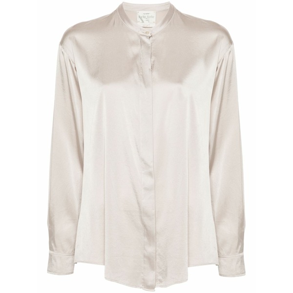 フォルテ フォルテ レディース シャツ トップス Band-collar satin shirt Neutrals｜asty