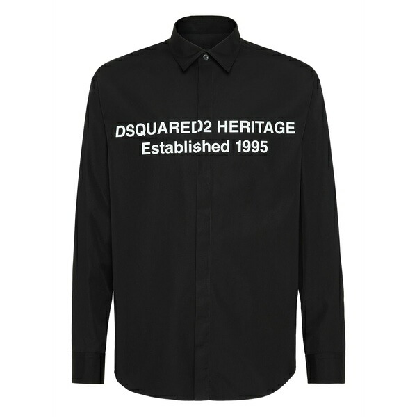 ディースクエアード メンズ シャツ トップス Logo-print shirt Black｜asty