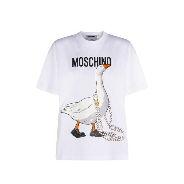 モスキーノ レディース プルオーバー トップス Goose-print t-shirt White