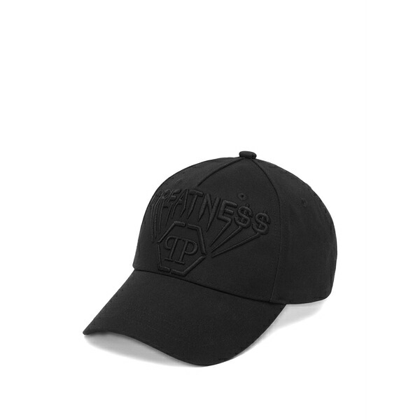 フィリッププレイン メンズ 帽子 アクセサリー Embroidered-logo baseball cap Black|asty