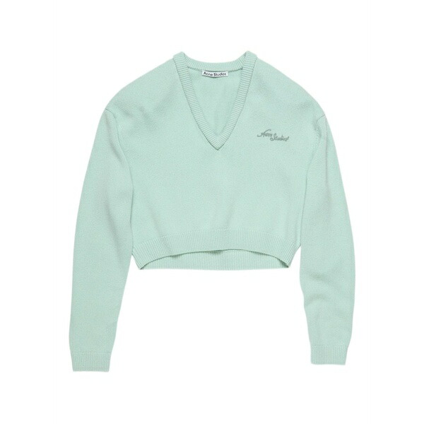 アクネ ストゥディオズ レディース 編み物\u0026スウェーター アウター V-neck embroidery-logo sweatshirt Green