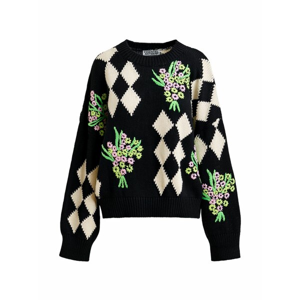 エッセンシャルアントワープ レディース ニット&セーター アウター Floral-embellished check-pattern sweater Black｜asty