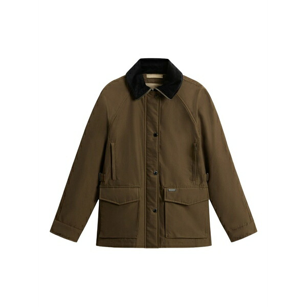 絨毛 一財産 レディース 上衣＆上衣 アウター Velvet-collared flap-pockets jacket Green レディースファッション-コート・ジャケット