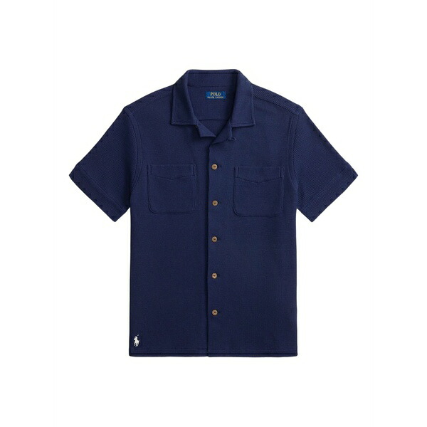 ラルフローレン メンズ シャツ トップス Waffle-knit camp-collar shirt Blue