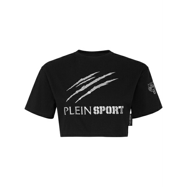 プレインスポーツ レディース Tシャツ トップス Logo-print cotton t-shirt Black|asty