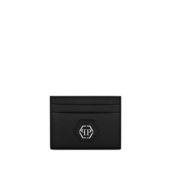 フィリッププレイン メンズ 財布 アクセサリー Logo-plaque leather cardholder Black｜asty