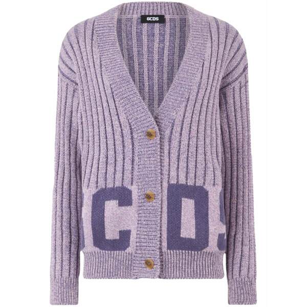 ジーシーディーエス レディース カーディガン アウター Intarsia-knit logo cardigan Purple｜asty